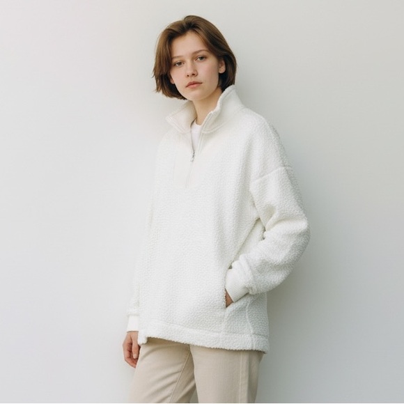 aerie Jackets & Blazers - Aerie Sherpa Fleece Quarter Zip Pullover Women’s Size Small White